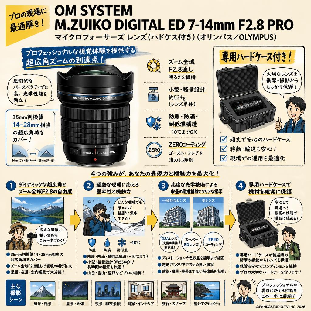 OM SYSTEM  M.ZUIKO DIGITAL ED 7-14mm F2.8 PRO マイクロフォーサーズ レンズ(ハドケス付き) (オリンパス/ OLYMPUS) 概要