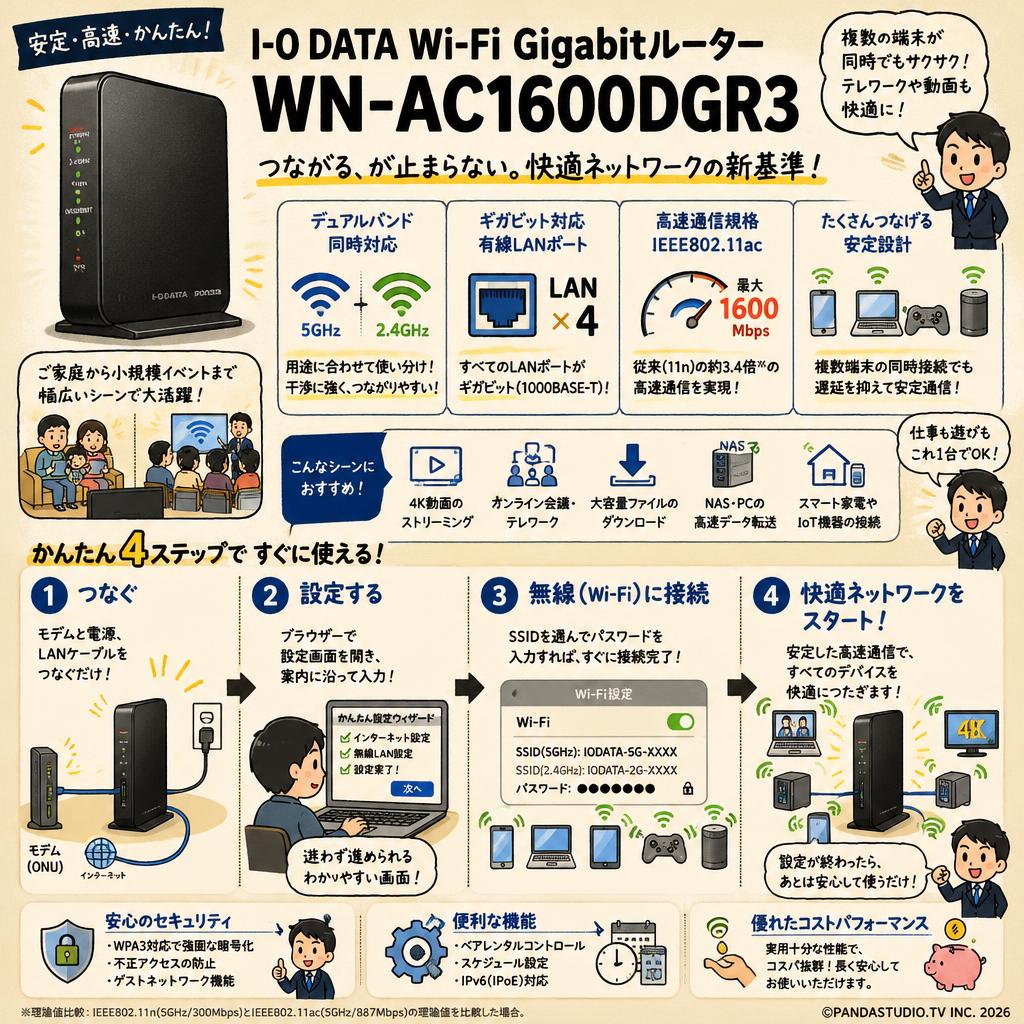 I-O DATA Wi-Fi Gigabitルーター WN-AC1600DGR3 概要