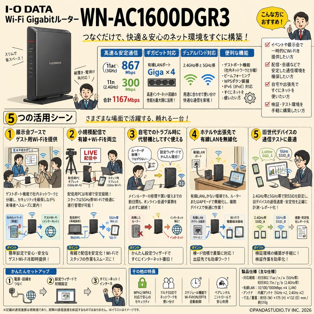 I-O DATA Wi-Fi Gigabitルーター WN-AC1600DGR3 用途