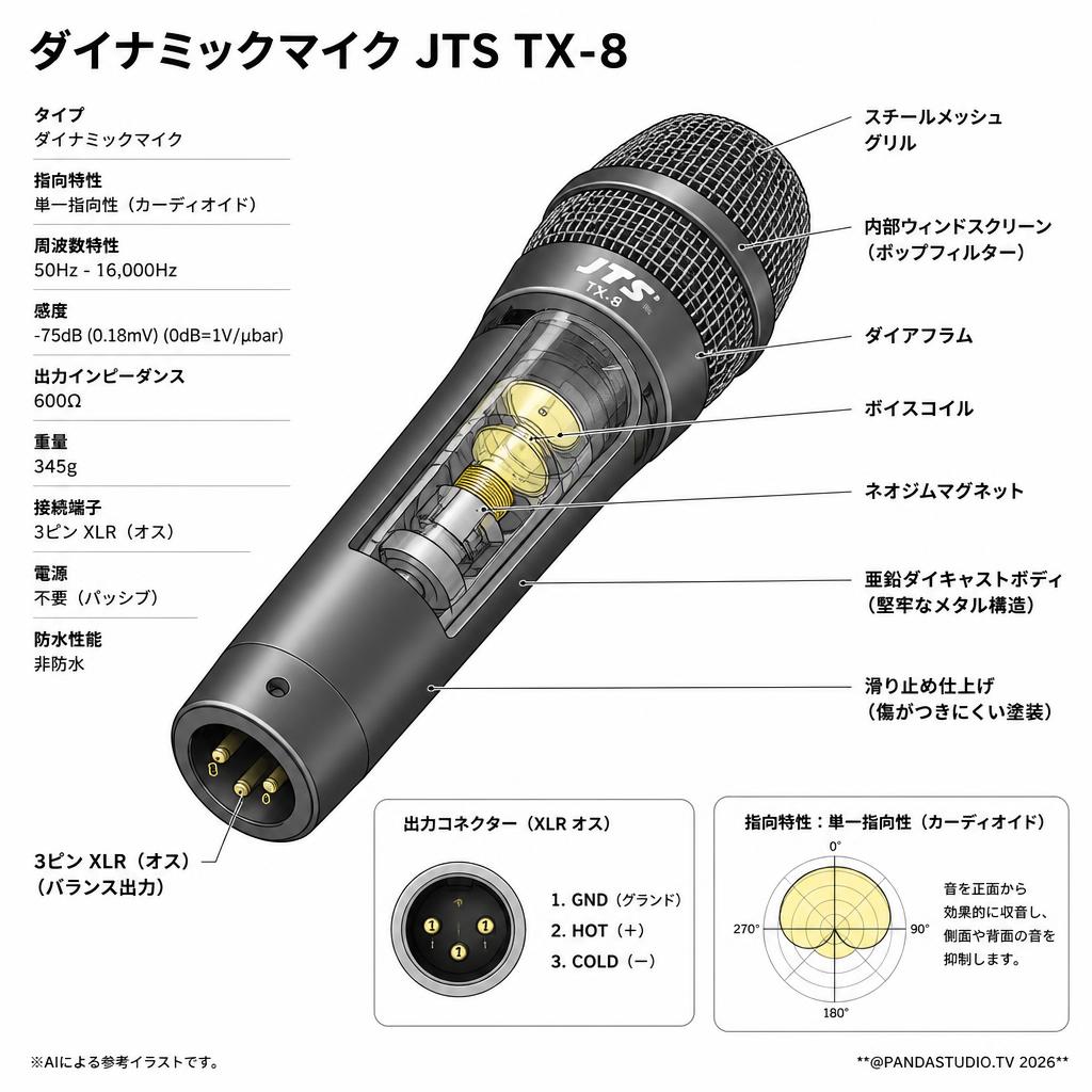 ダイナミックマイク JTS TX-8 スペック