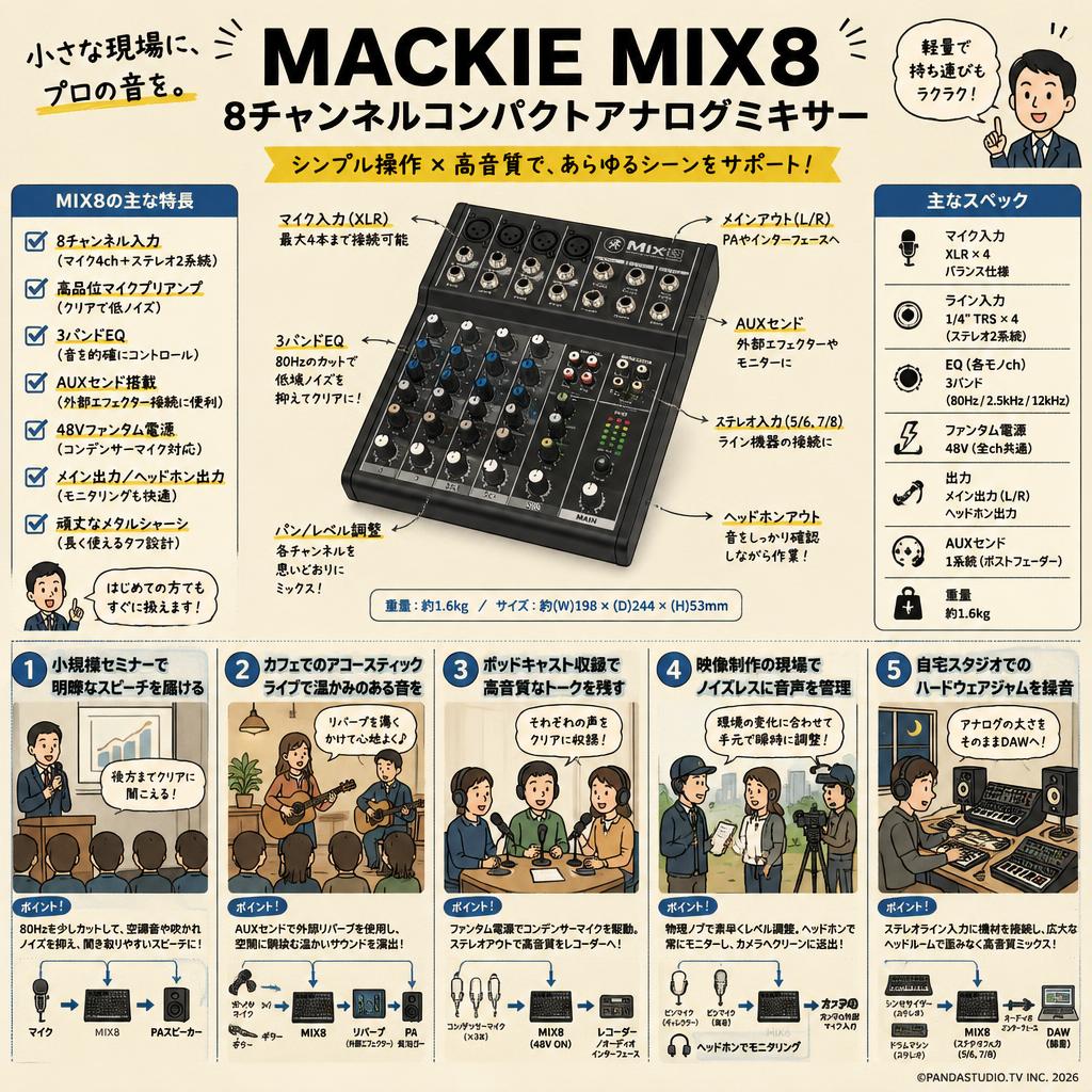 MACKIE MIX8 8チャンネルコンパクトアナログミキサー 用途