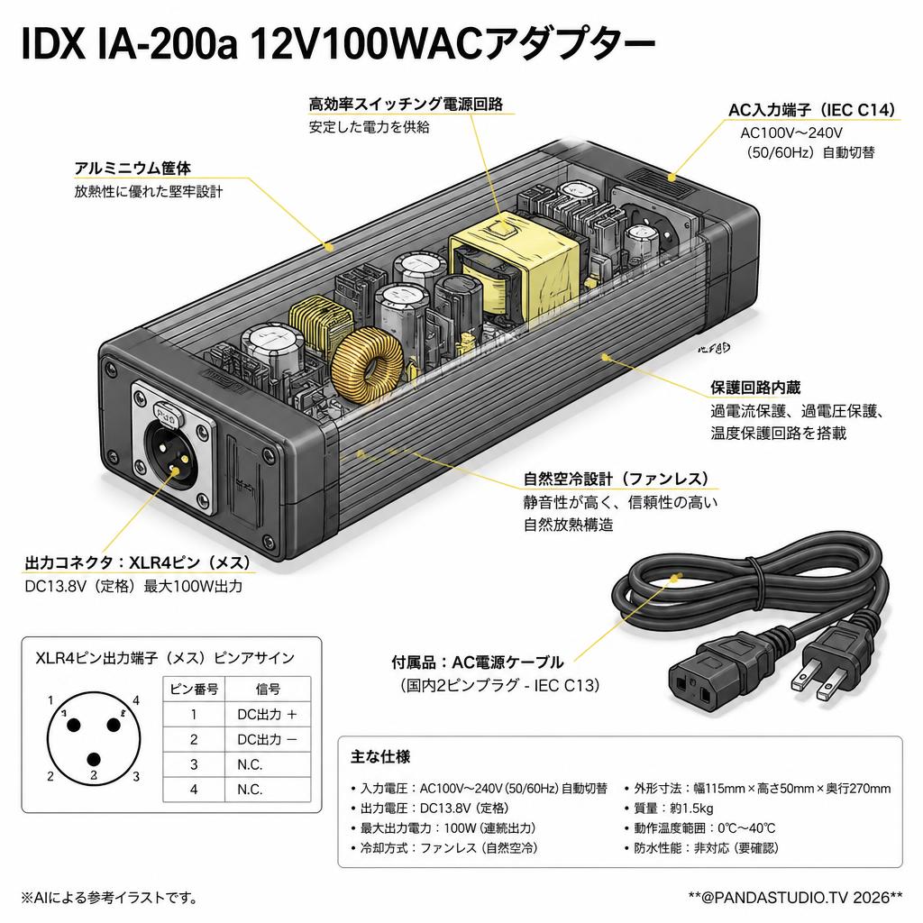 IDX IA-200a 12V100WACアダプター スペック