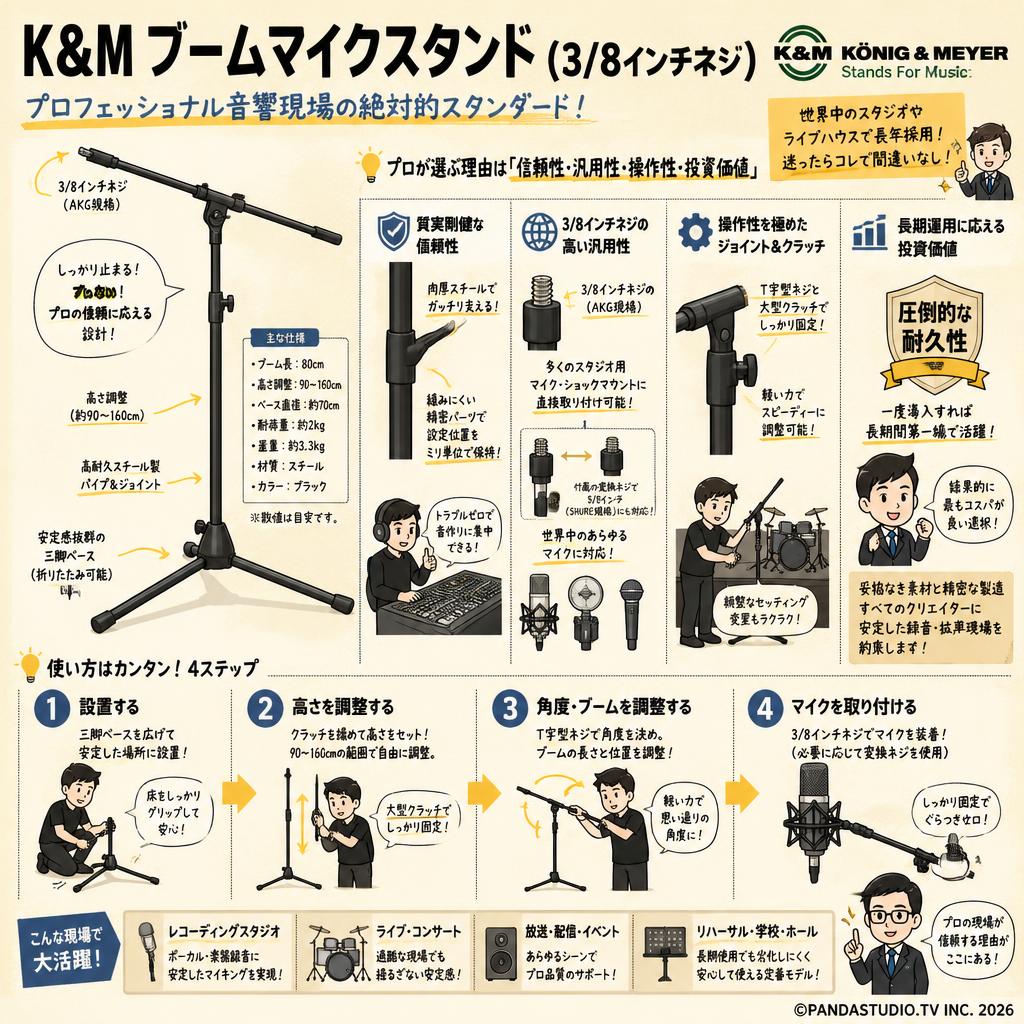 K&M ブームマイクスタンド(3/8インチネジ) 概要