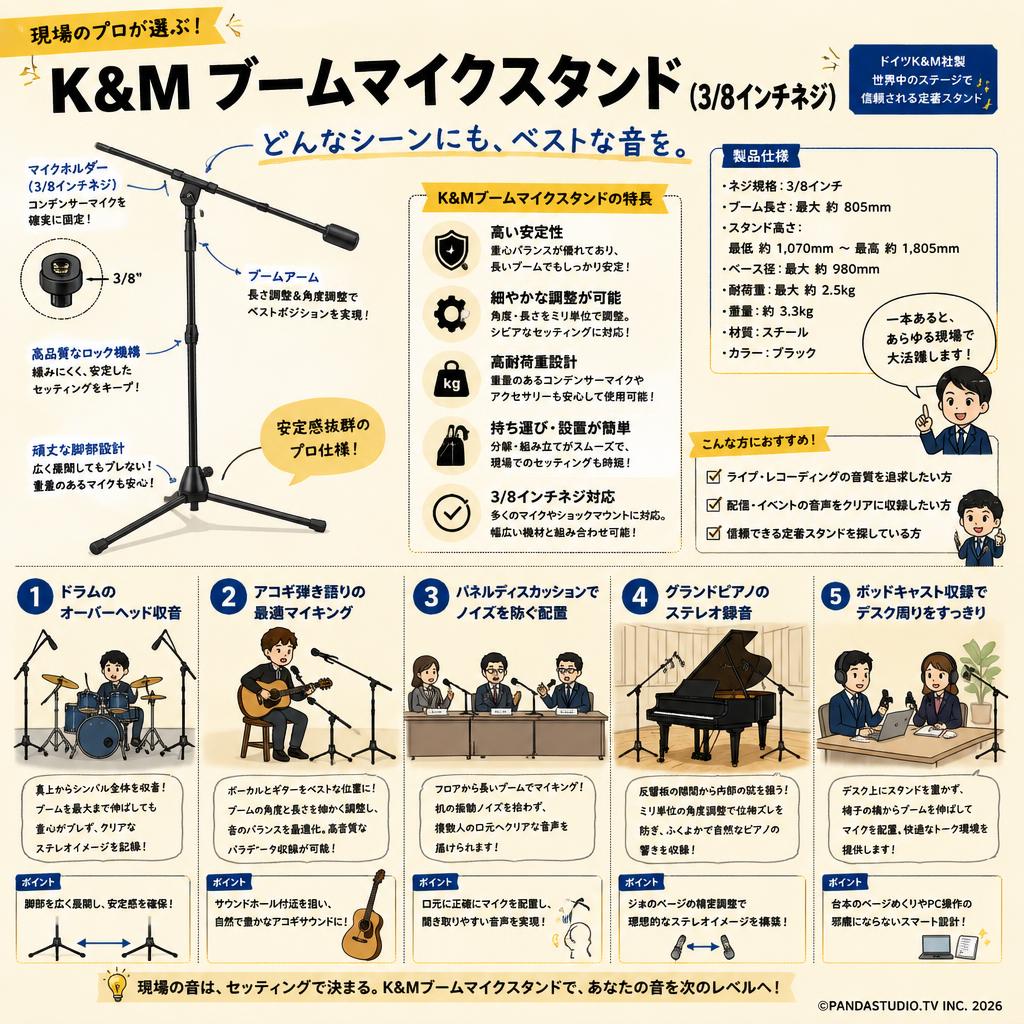 K&M ブームマイクスタンド(3/8インチネジ) 用途
