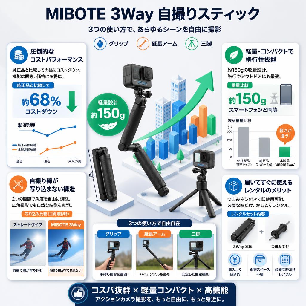 MIBOTE 3Way 自撮りスティック セールスポイント