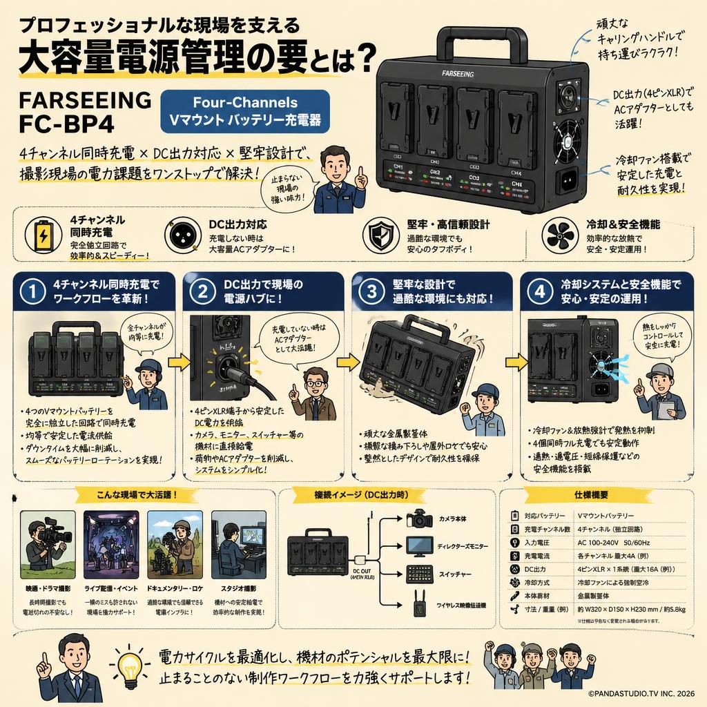 FARSEEING FC-BP4 Four-Channels Vマウント バッテリー充電器 概要