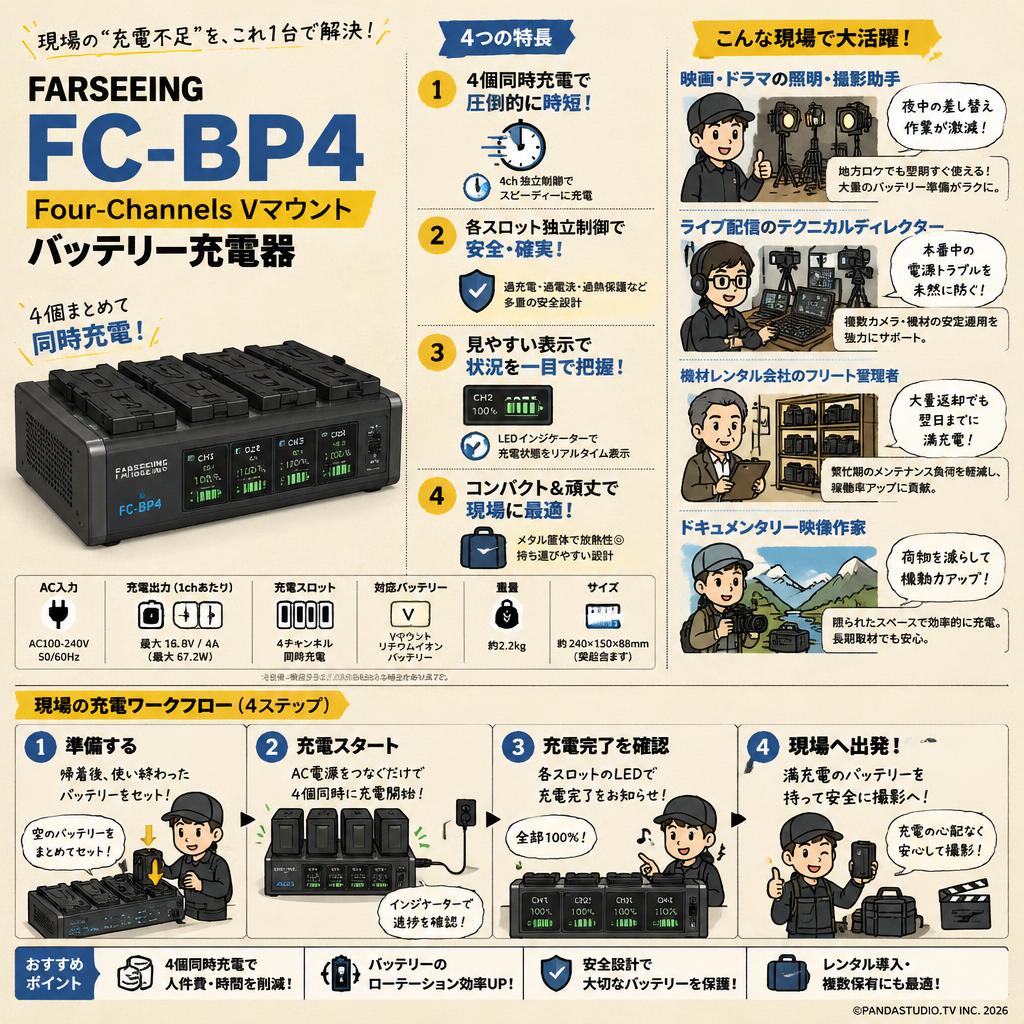 FARSEEING FC-BP4 Four-Channels Vマウント バッテリー充電器 おもな対象のお客様