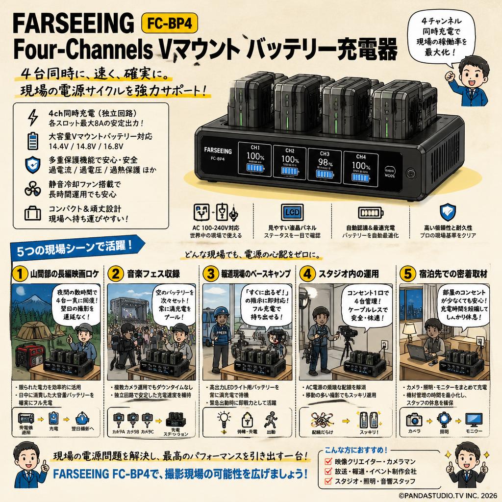 FARSEEING FC-BP4 Four-Channels Vマウント バッテリー充電器 用途
