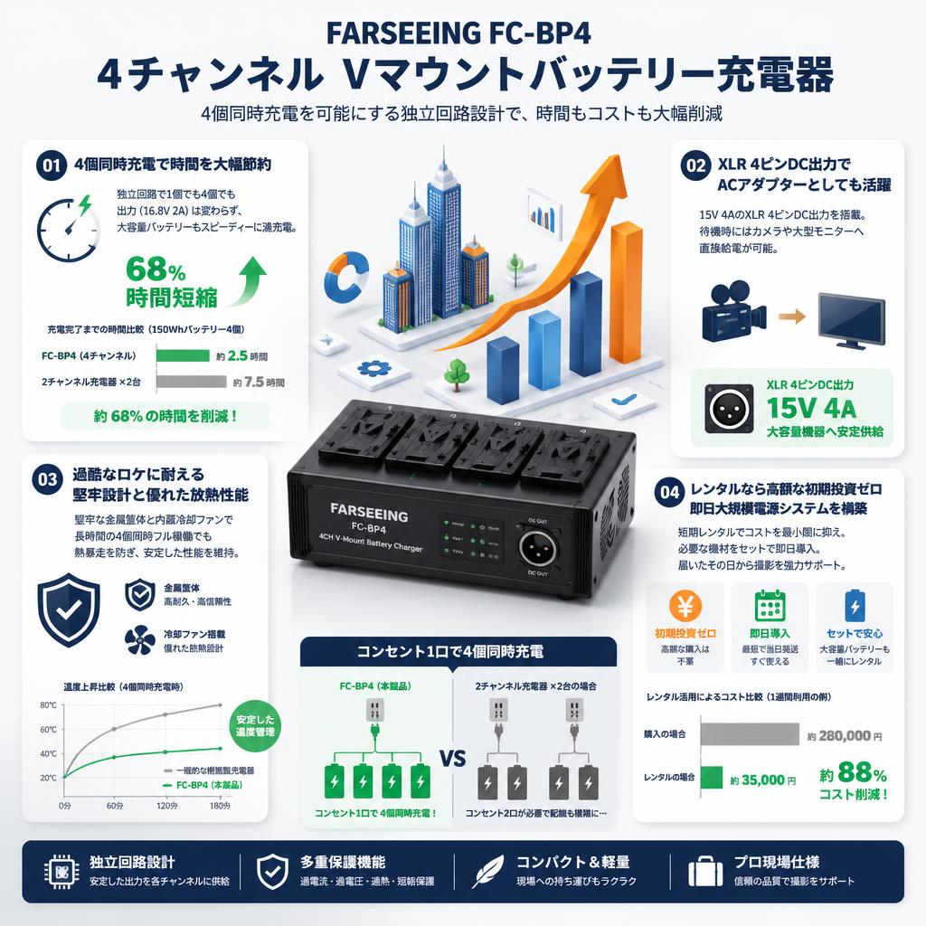FARSEEING FC-BP4 Four-Channels Vマウント バッテリー充電器 セールスポイント