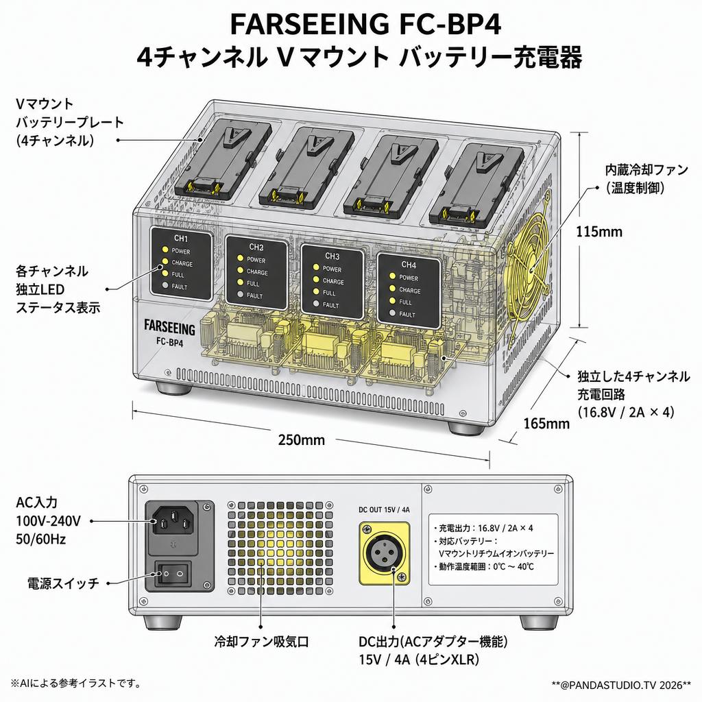 FARSEEING FC-BP4 Four-Channels Vマウント バッテリー充電器 スペック