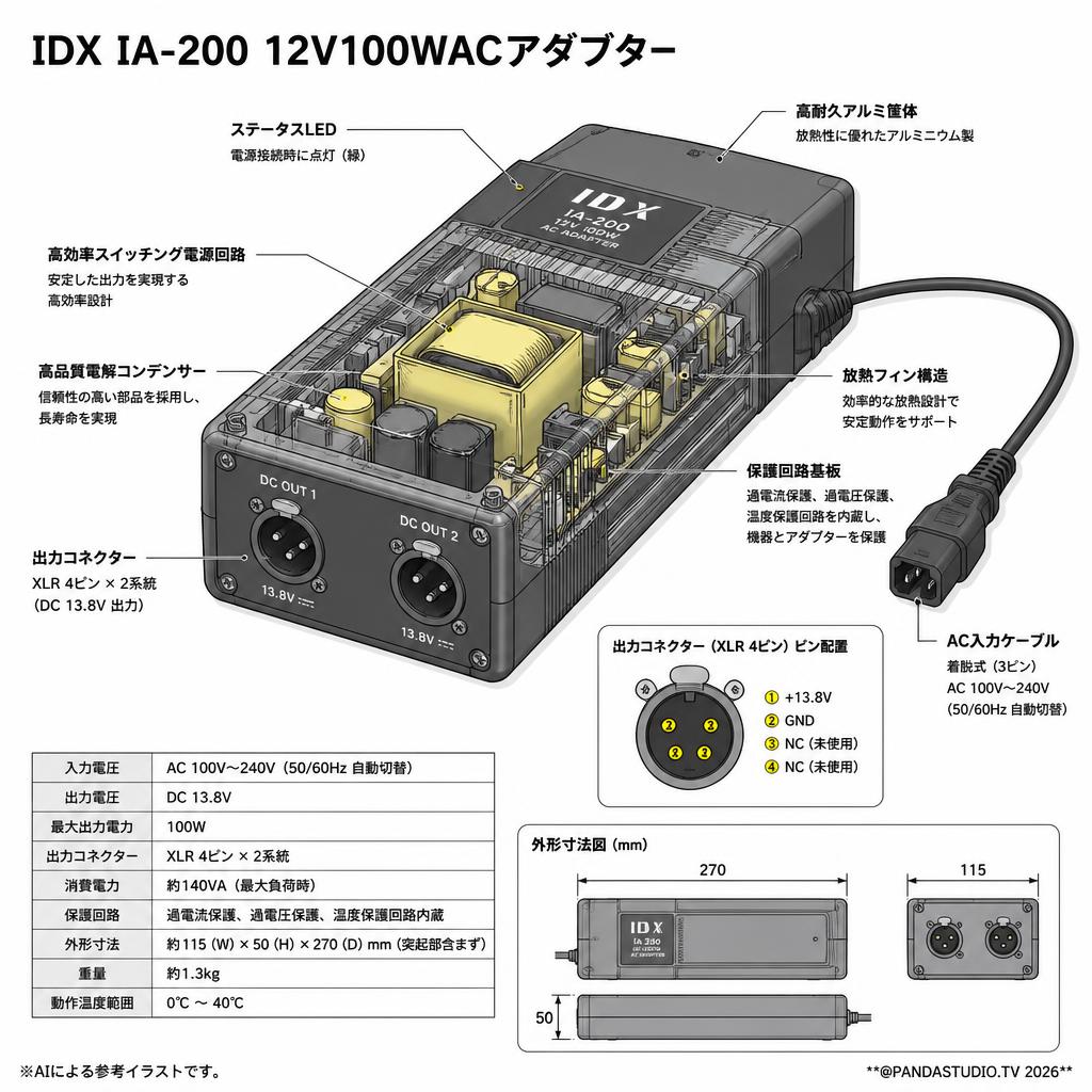 IDX IA-200 12V100WACアダプター スペック