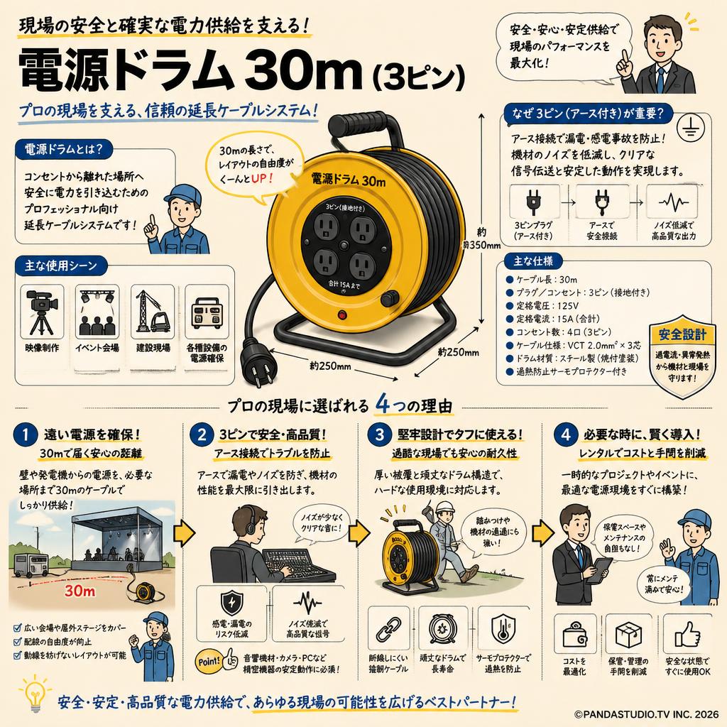 電源ドラム 30m（3ピン） 概要