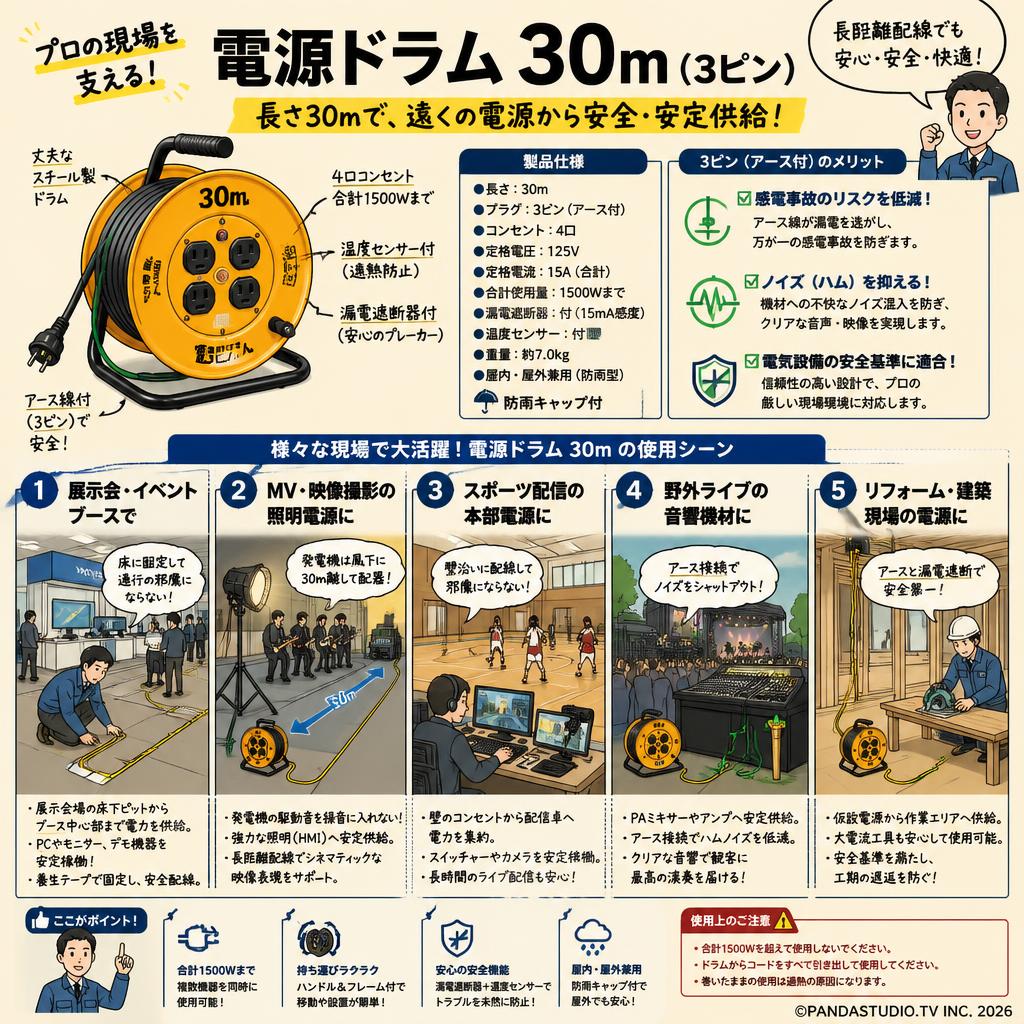 電源ドラム 30m（3ピン） 用途