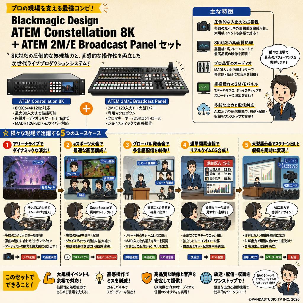 Blackmagic Design ATEM Constellation 8K ＋ ATEM 2M/E Broadcast Panel セット 用途