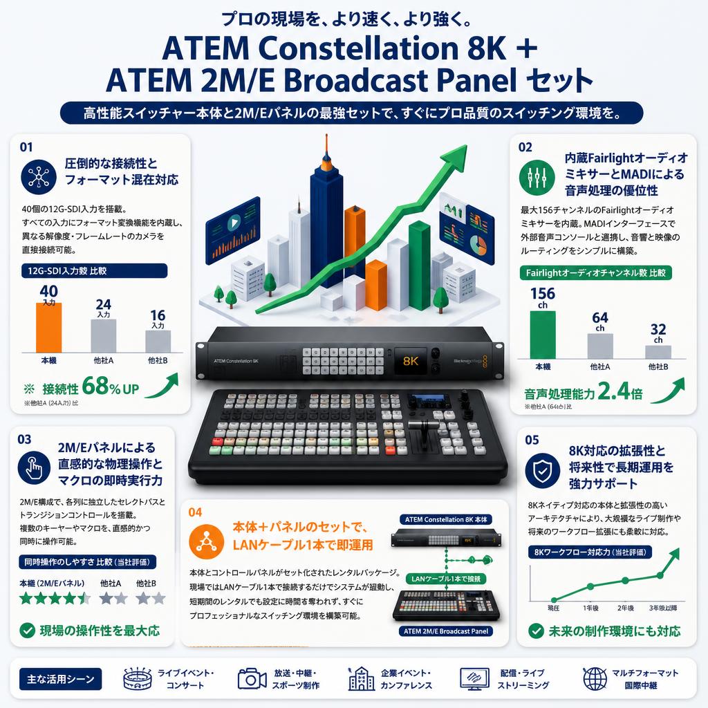 Blackmagic Design ATEM Constellation 8K ＋ ATEM 2M/E Broadcast Panel セット セールスポイント