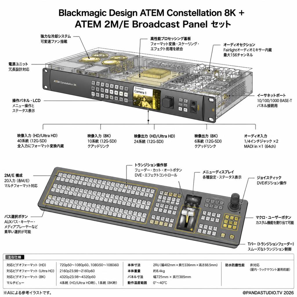 Blackmagic Design ATEM Constellation 8K ＋ ATEM 2M/E Broadcast Panel セット スペック