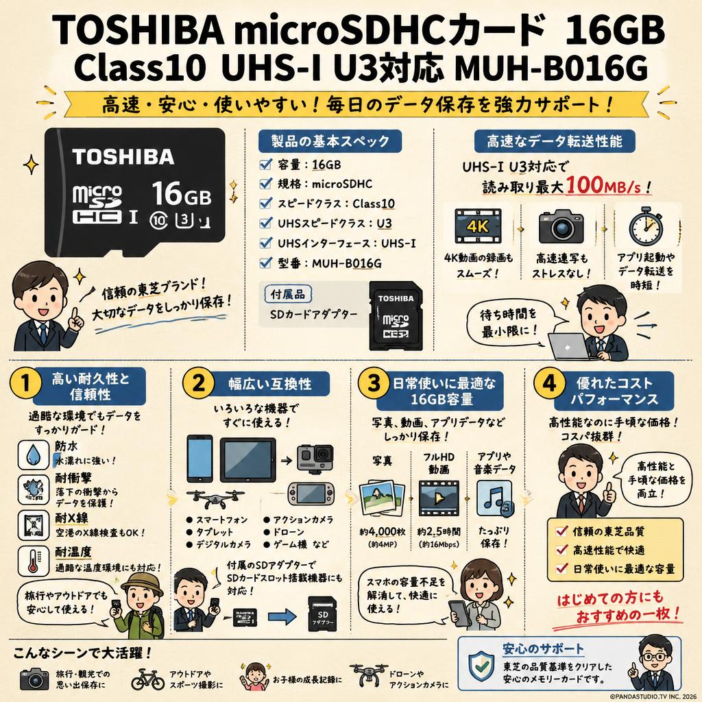 TOSHIBA microSDHCカード 16GB Class10 UHS-I U3対応 MUH-B016G 概要