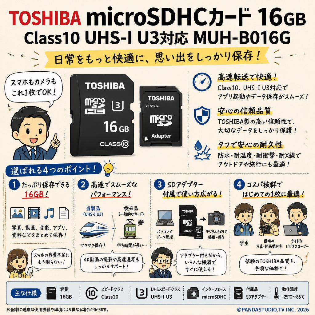 TOSHIBA microSDHCカード 16GB Class10 UHS-I U3対応 MUH-B016G おもな対象のお客様