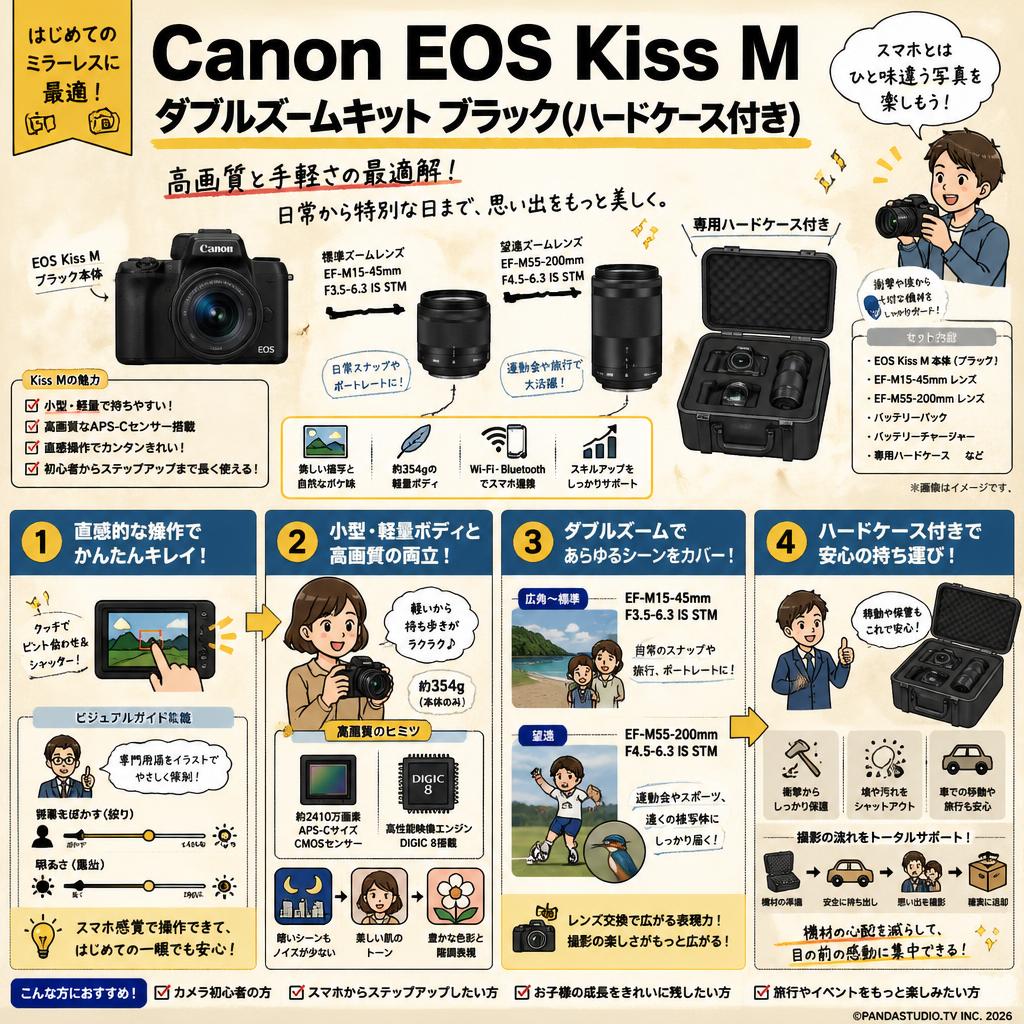 Canon EOS Kiss M ダブルズームキット ブラック(ハードケース付き） 概要