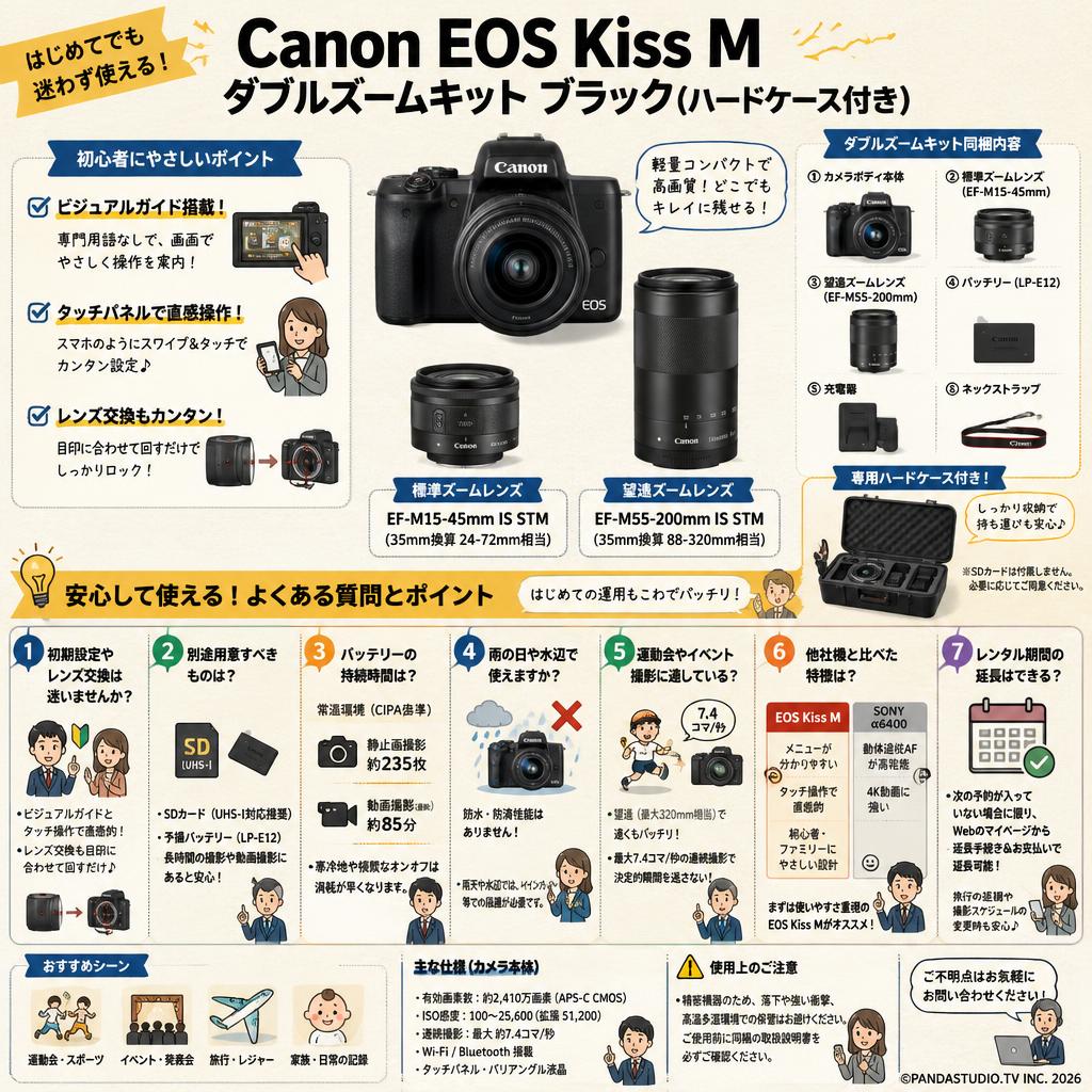 Canon EOS Kiss M ダブルズームキット ブラック(ハードケース付き） FAQ（よくある質問と答え）