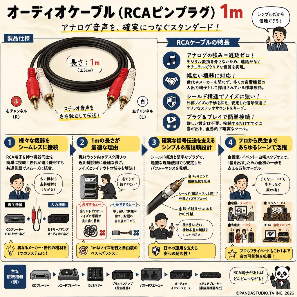 オーディオケーブル(RCAピンプラグ)　1m 概要