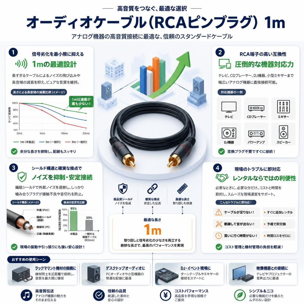 オーディオケーブル(RCAピンプラグ)　1m セールスポイント