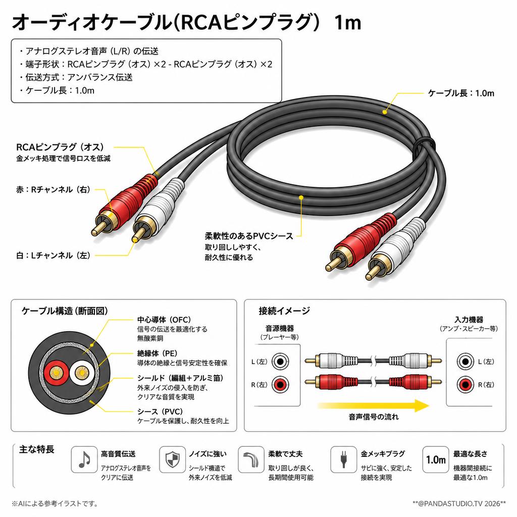 オーディオケーブル(RCAピンプラグ)　1m スペック