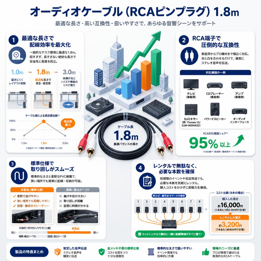 オーディオケーブル(RCAピンプラグ)　1.8m セールスポイント