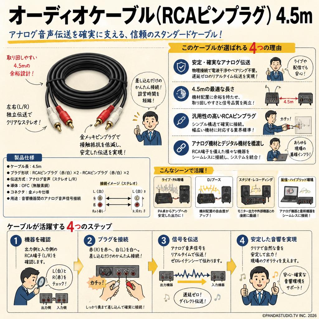 オーディオケーブル(RCAピンプラグ)　4.5m 概要