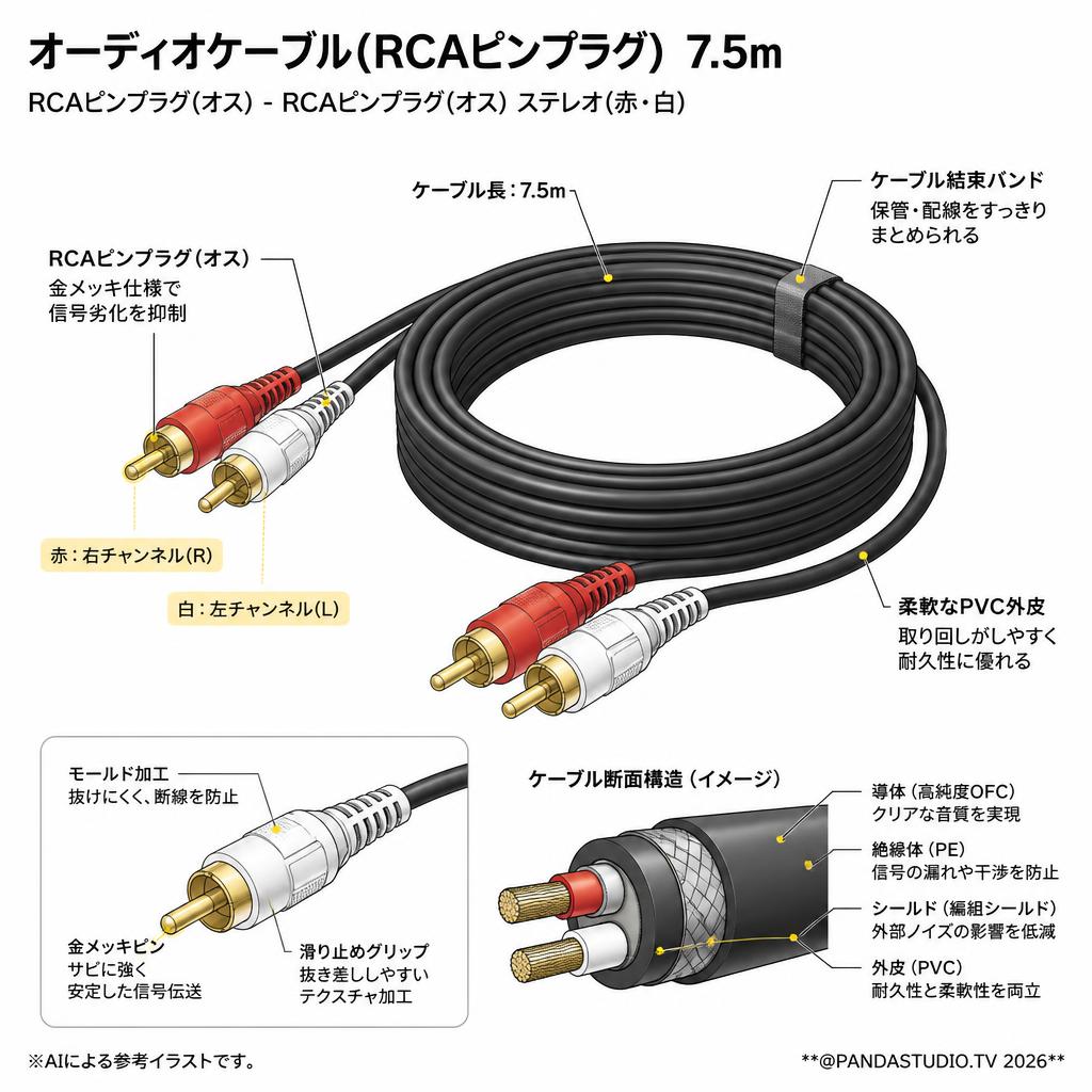 オーディオケーブル(RCAピンプラグ)　7.5m スペック