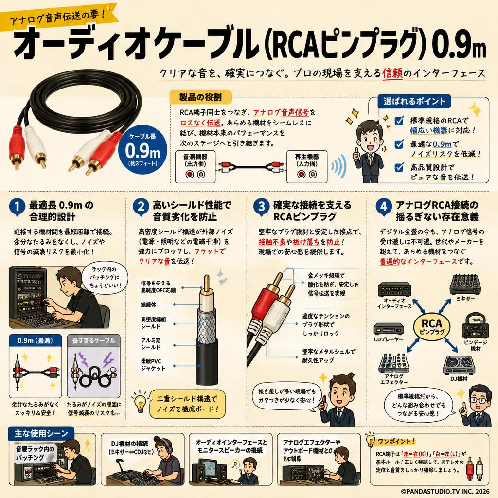 オーディオケーブル(RCAピンプラグ)　0.9m 概要