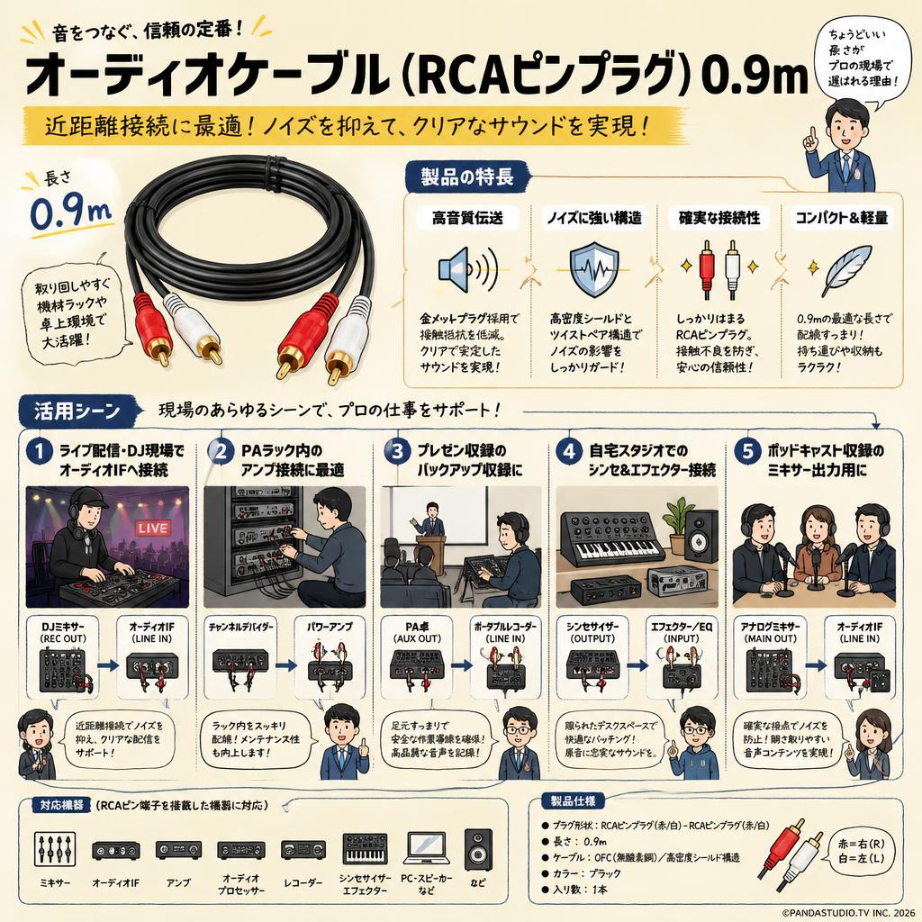 オーディオケーブル(RCAピンプラグ)　0.9m 用途
