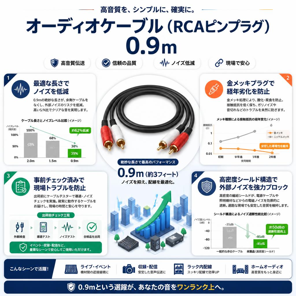 オーディオケーブル(RCAピンプラグ)　0.9m セールスポイント