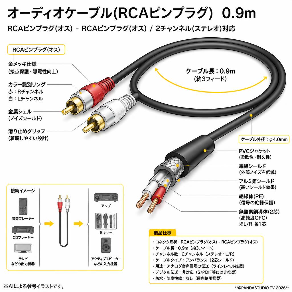 オーディオケーブル(RCAピンプラグ)　0.9m スペック