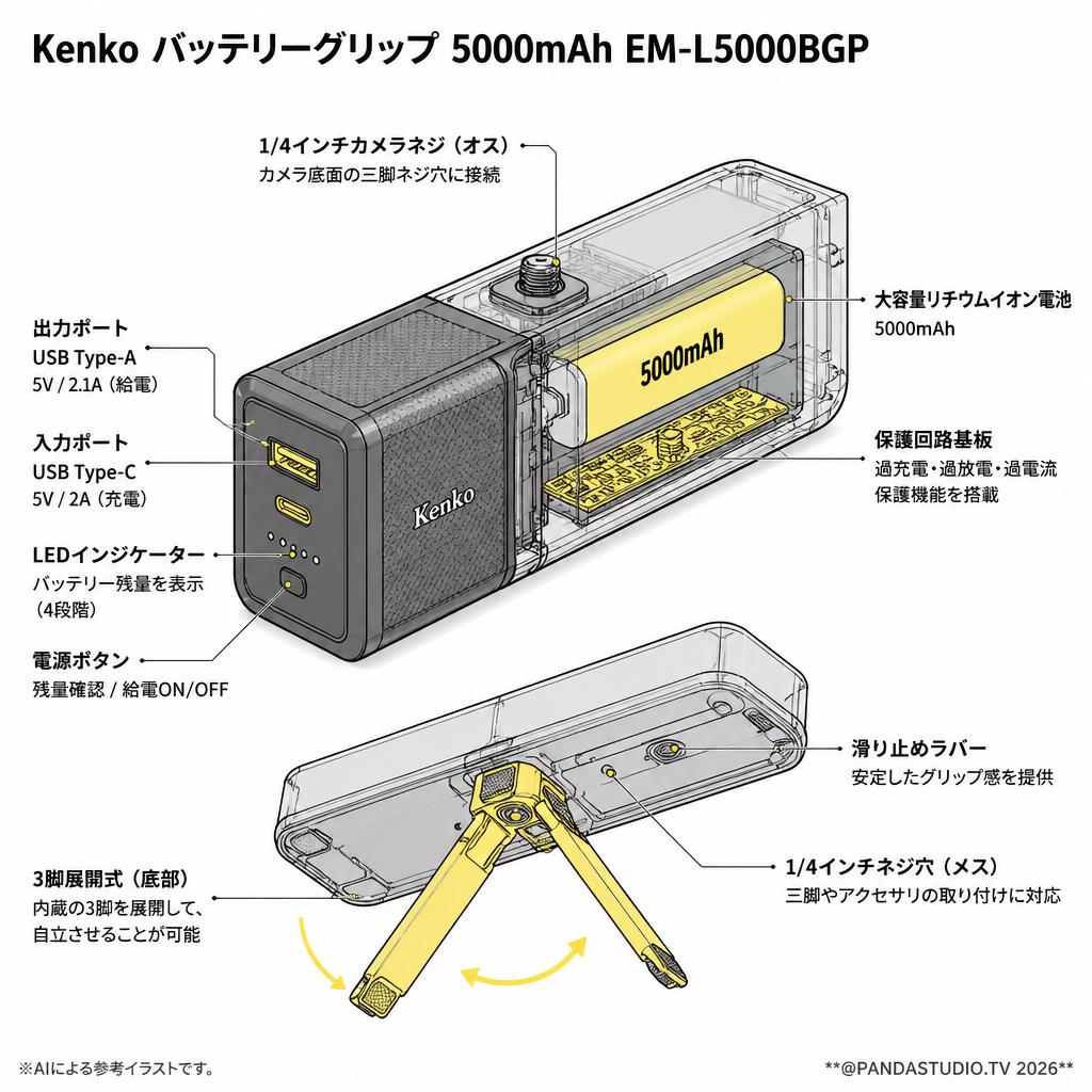Kenko バッテリーグリップ  5000mAh EM-L5000BGP スペック
