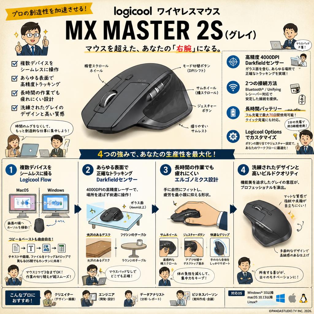 logicool ワイヤレスマウス MX MASTER 2S(グレイ) 概要