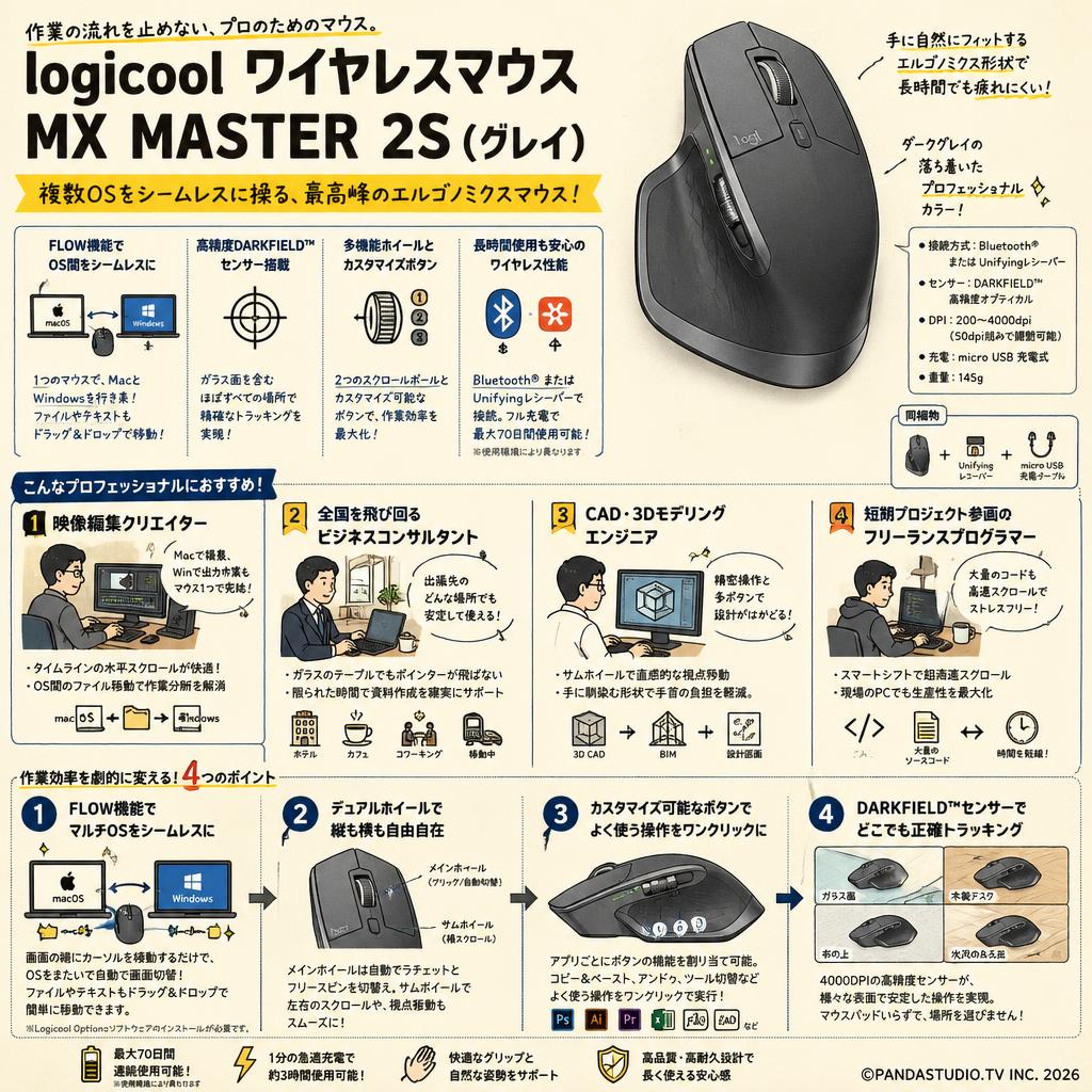 logicool ワイヤレスマウス MX MASTER 2S(グレイ) おもな対象のお客様