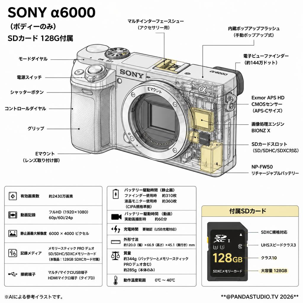 SONY α6000 （ボディーのみ）SDカード 128G付属 スペック
