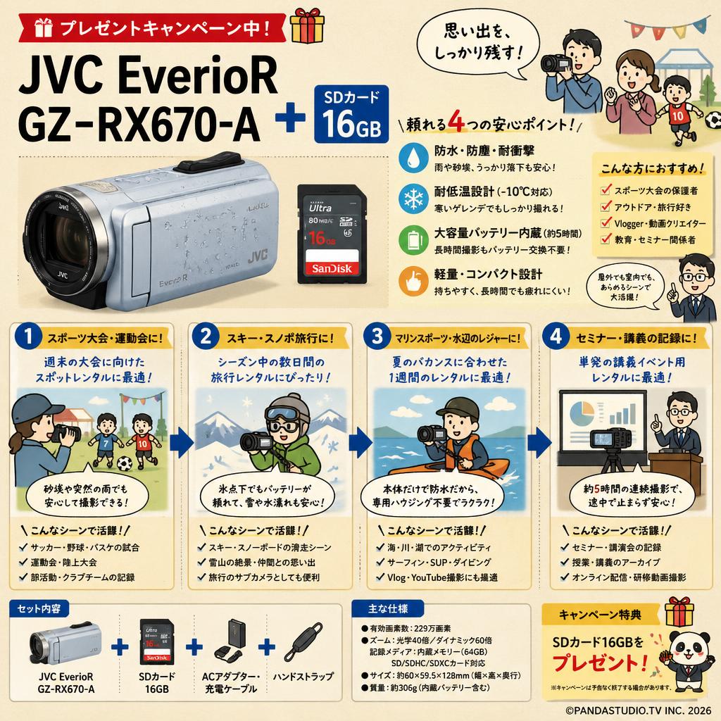 【プレゼントキャンペーン中】JVC EverioR GZ-RX670-A  +SDカード16GB おもな対象のお客様