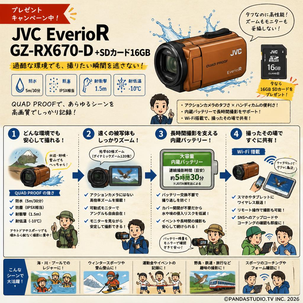 【プレゼントキャンペーン中】JVC EverioR GZ-RX670-D +SDカード16GB 概要