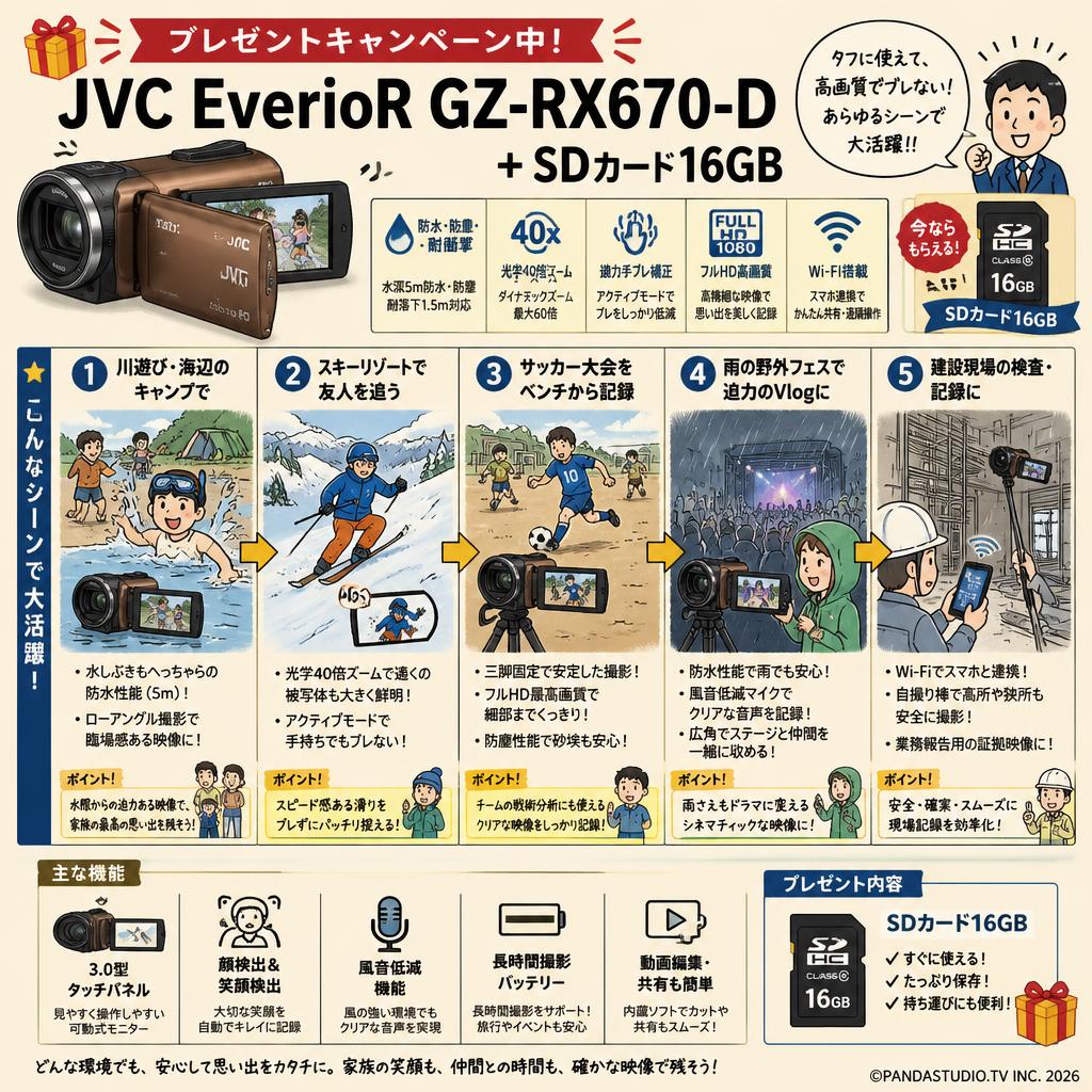 【プレゼントキャンペーン中】JVC EverioR GZ-RX670-D +SDカード16GB 用途
