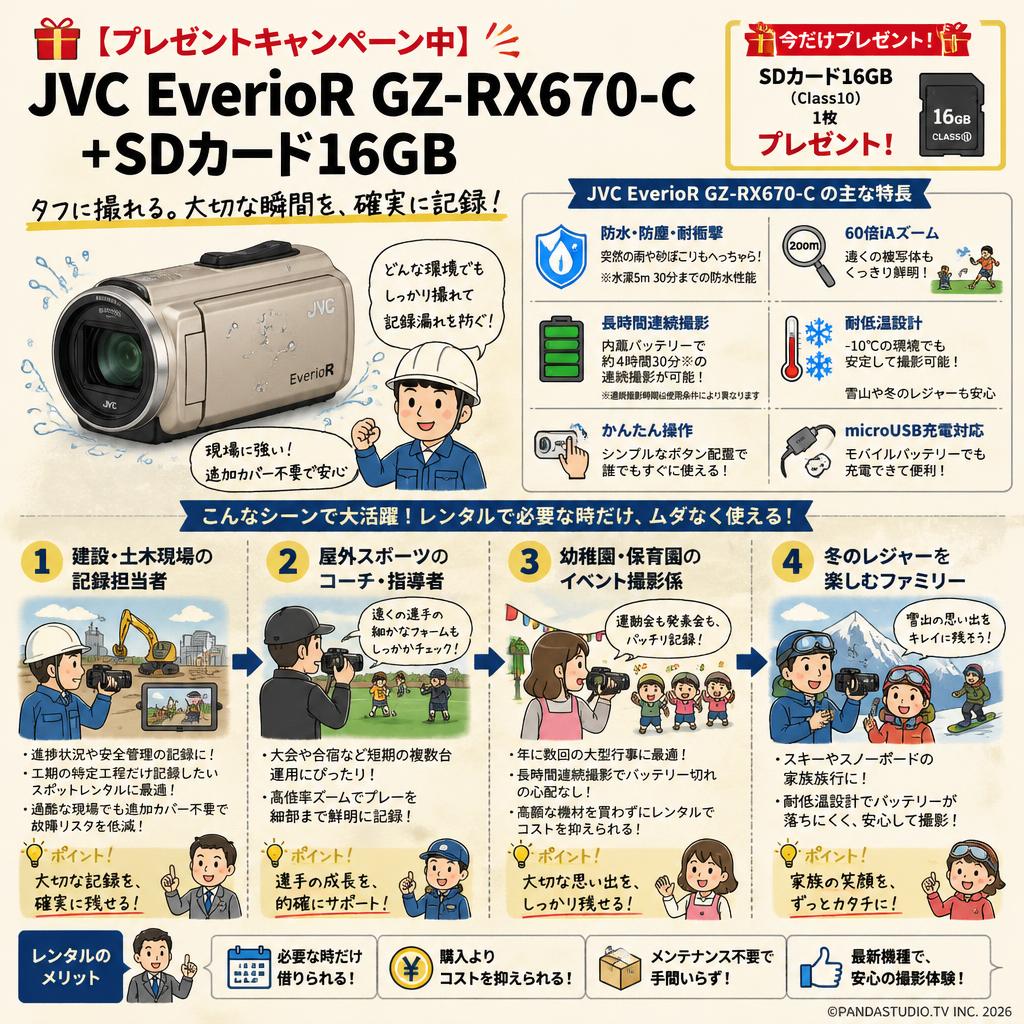 【プレゼントキャンペーン中】JVC EverioR GZ-RX670-C +SDカード16GB おもな対象のお客様