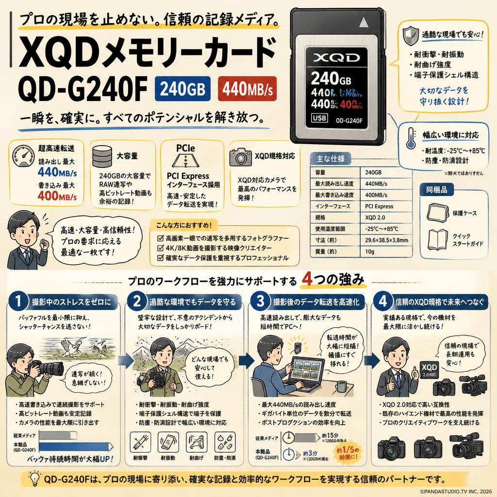 XQDメモリーカード QD-G240F 240GB 440MB/s 概要