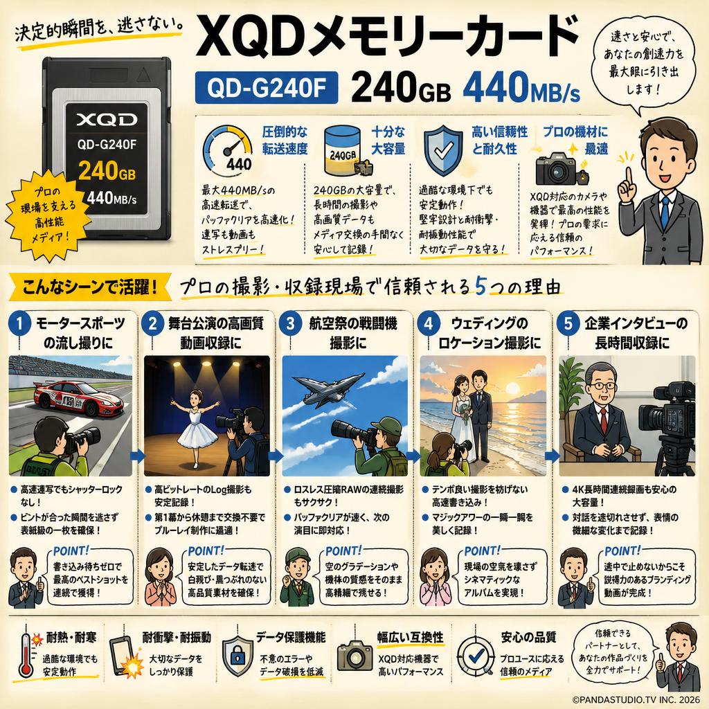 XQDメモリーカード QD-G240F 240GB 440MB/s 用途