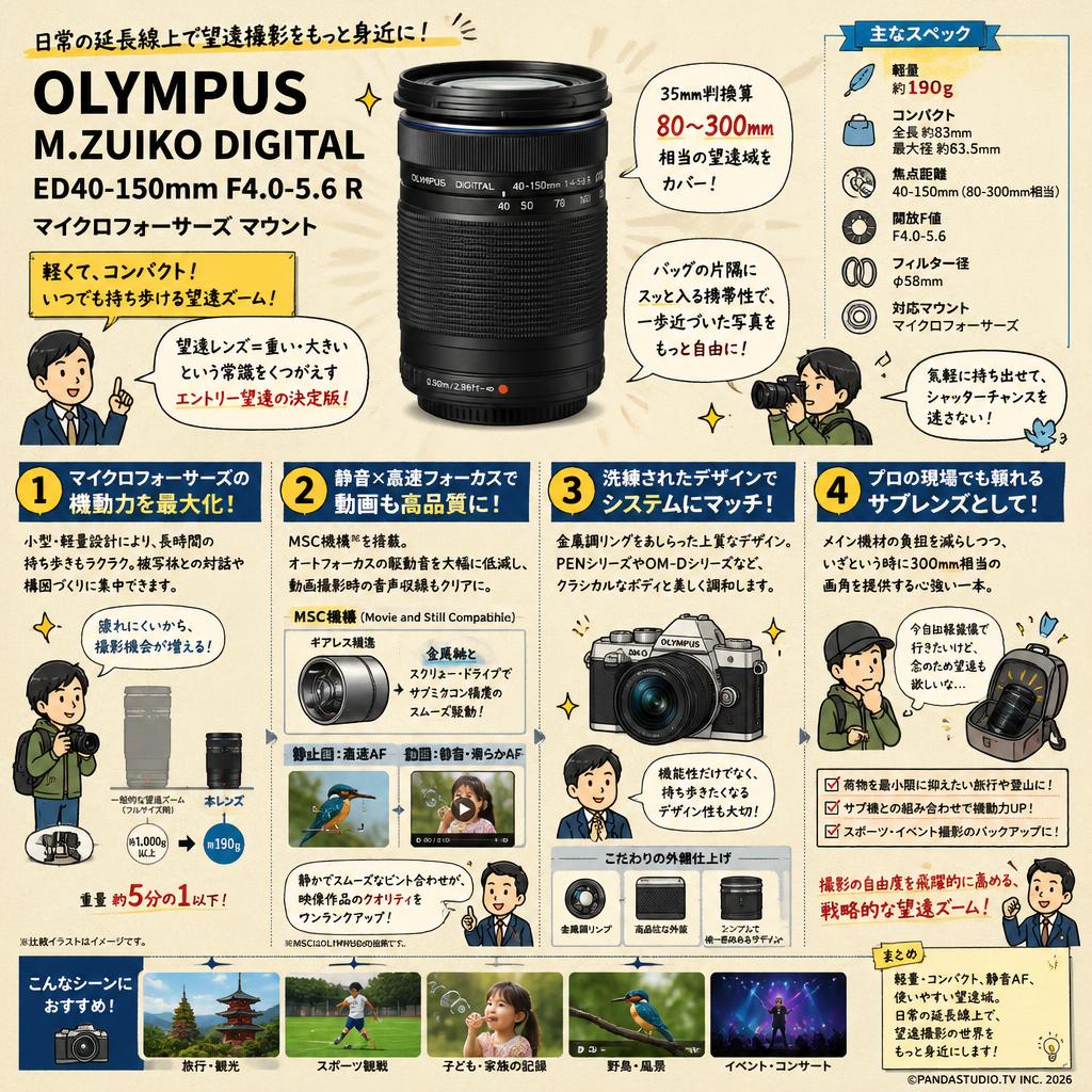 OLYMPUS M.ZUIKO DIGITAL ED40-150mm F4.0-5.6 Rマイクロフォーサーズ マウント 概要