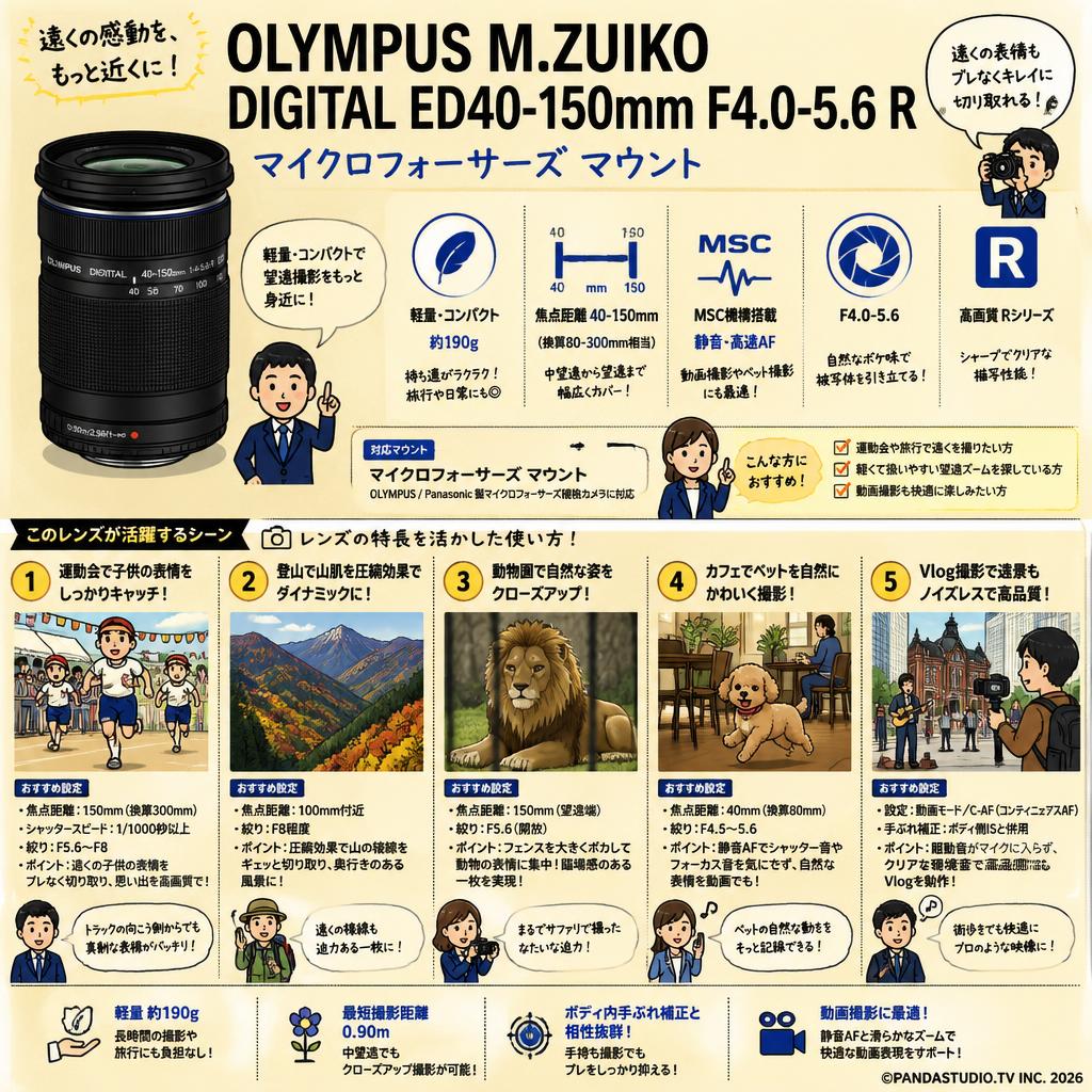 OLYMPUS M.ZUIKO DIGITAL ED40-150mm F4.0-5.6 Rマイクロフォーサーズ マウント 用途