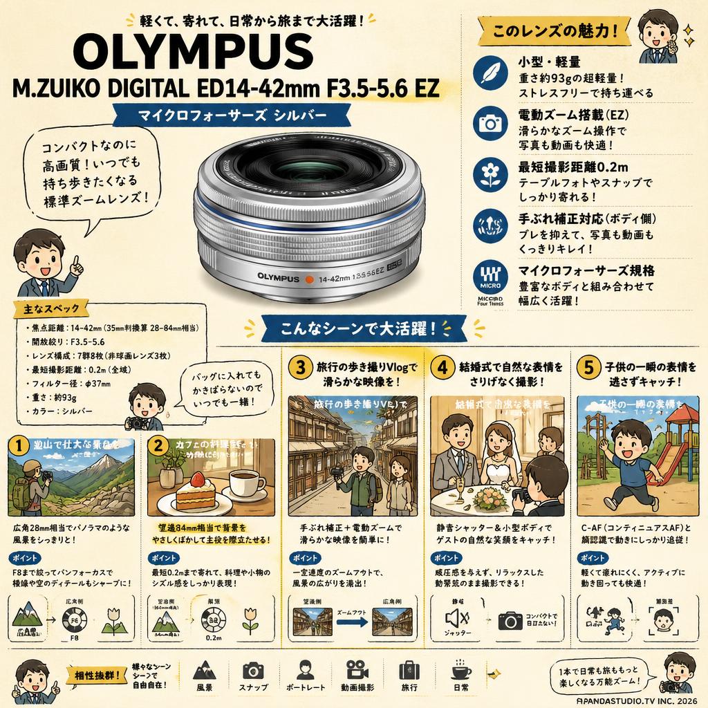 OLYMPUS  M.ZUIKO DIGITAL ED14-42mm F3.5-5.6 EZ マイクロフォーサーズ シルバー 用途