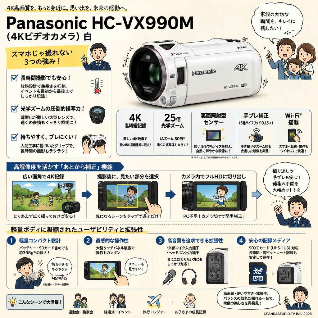 Panasonic HC-VX990M (4Kビデオカメラ)白 概要