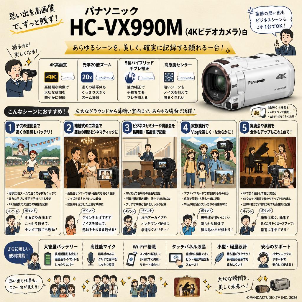 Panasonic HC-VX990M (4Kビデオカメラ)白 用途