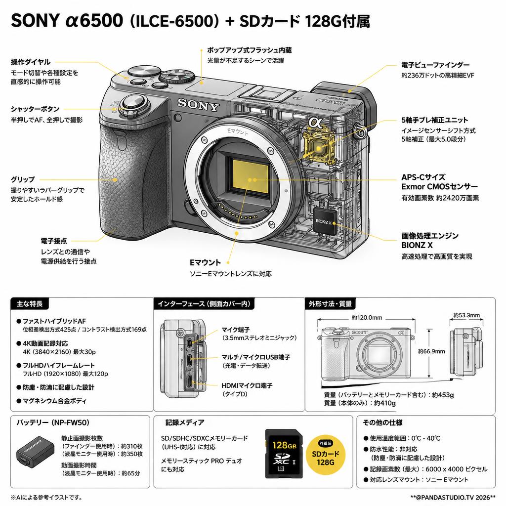 SONY α6500  ILCE-6500 ＋ SDカード 128G付属 スペック